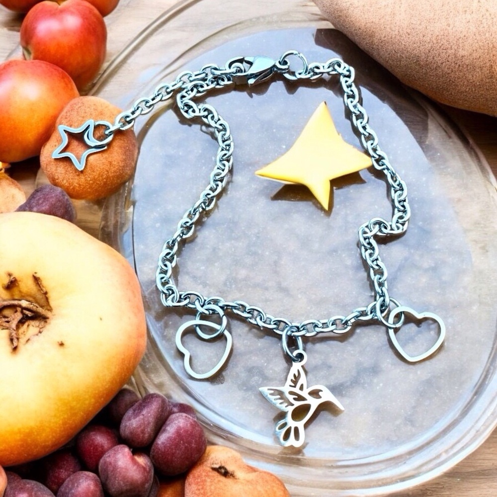 🆕 Hummingbird Hearts and Stars Anklet Stainless Steel